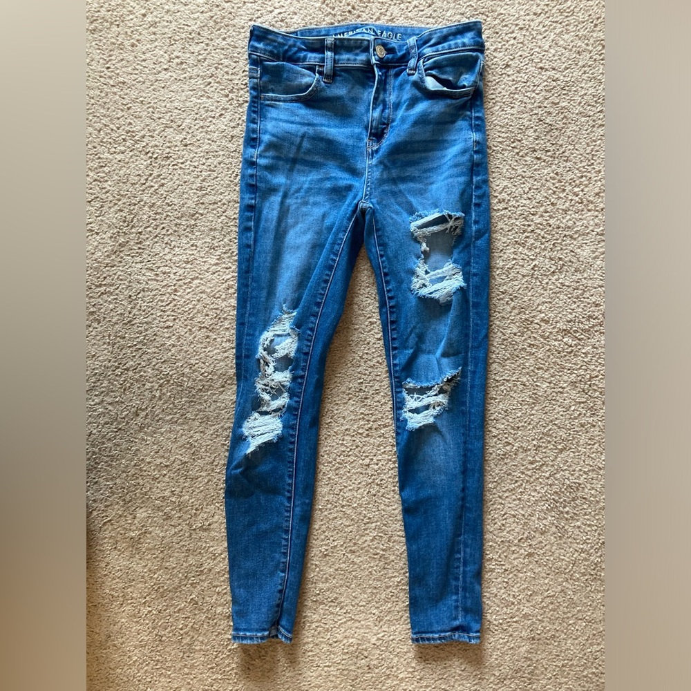 American Eagle - Next Level Stretch - Hi-Rise Jegging - Blue - Distressed